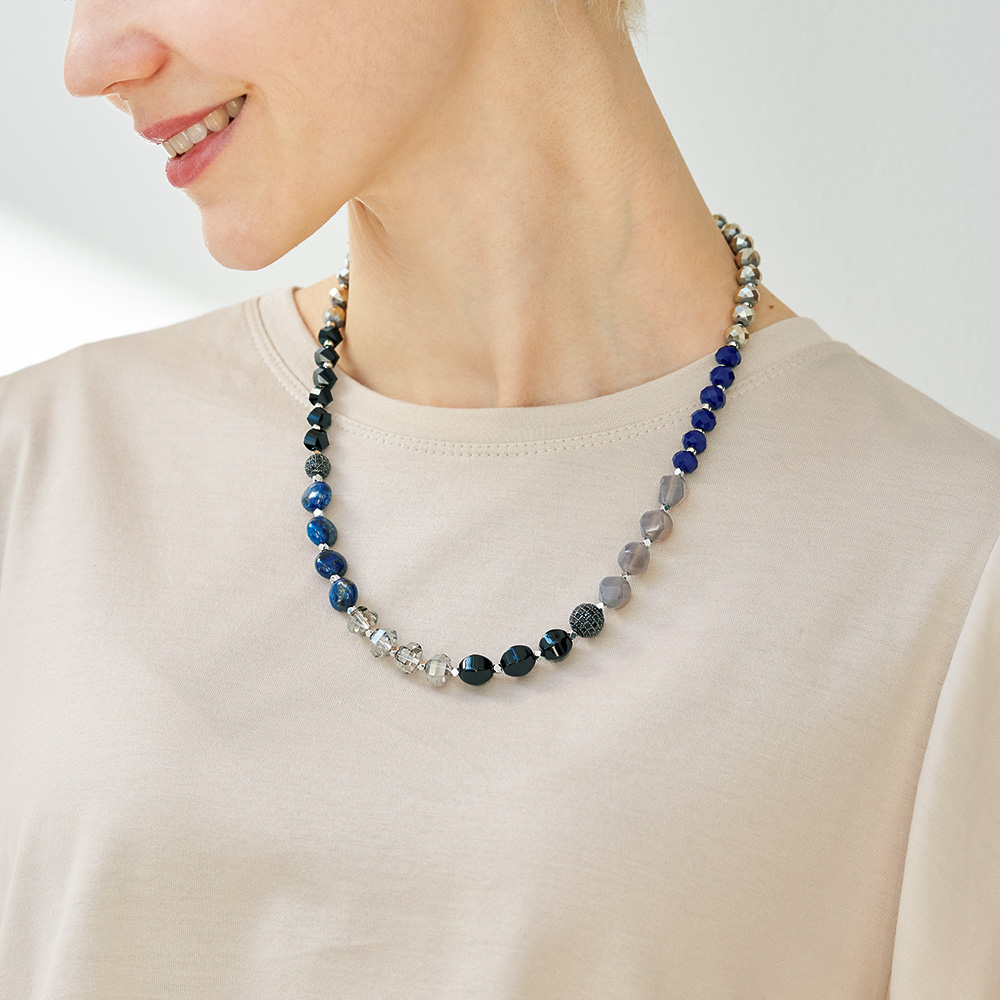 ラピスラズリとオニキスのミックスビーズネックレス