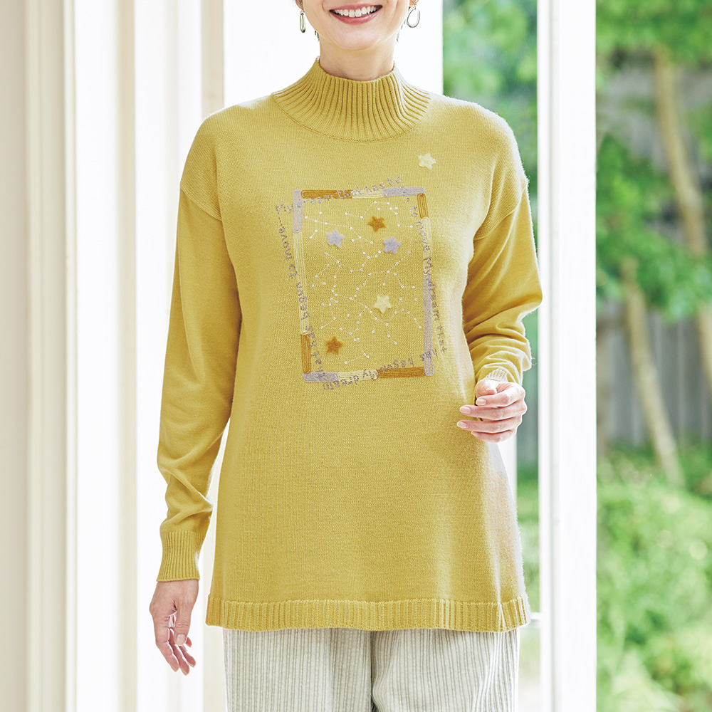 刺しゅう使いロングプルオーバー