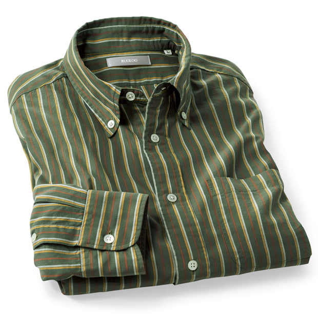 洗えるシルク混ローン･ストライプシャツ