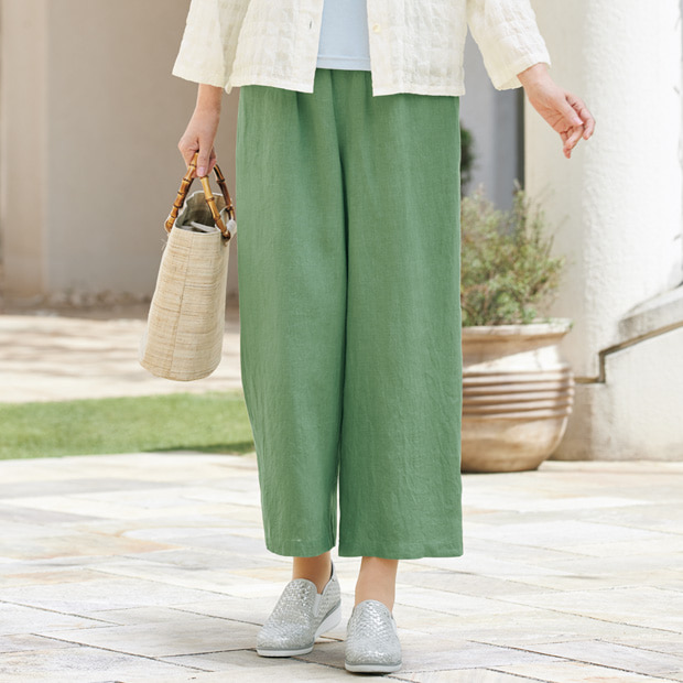 麻の草木染めセミワイドパンツ
