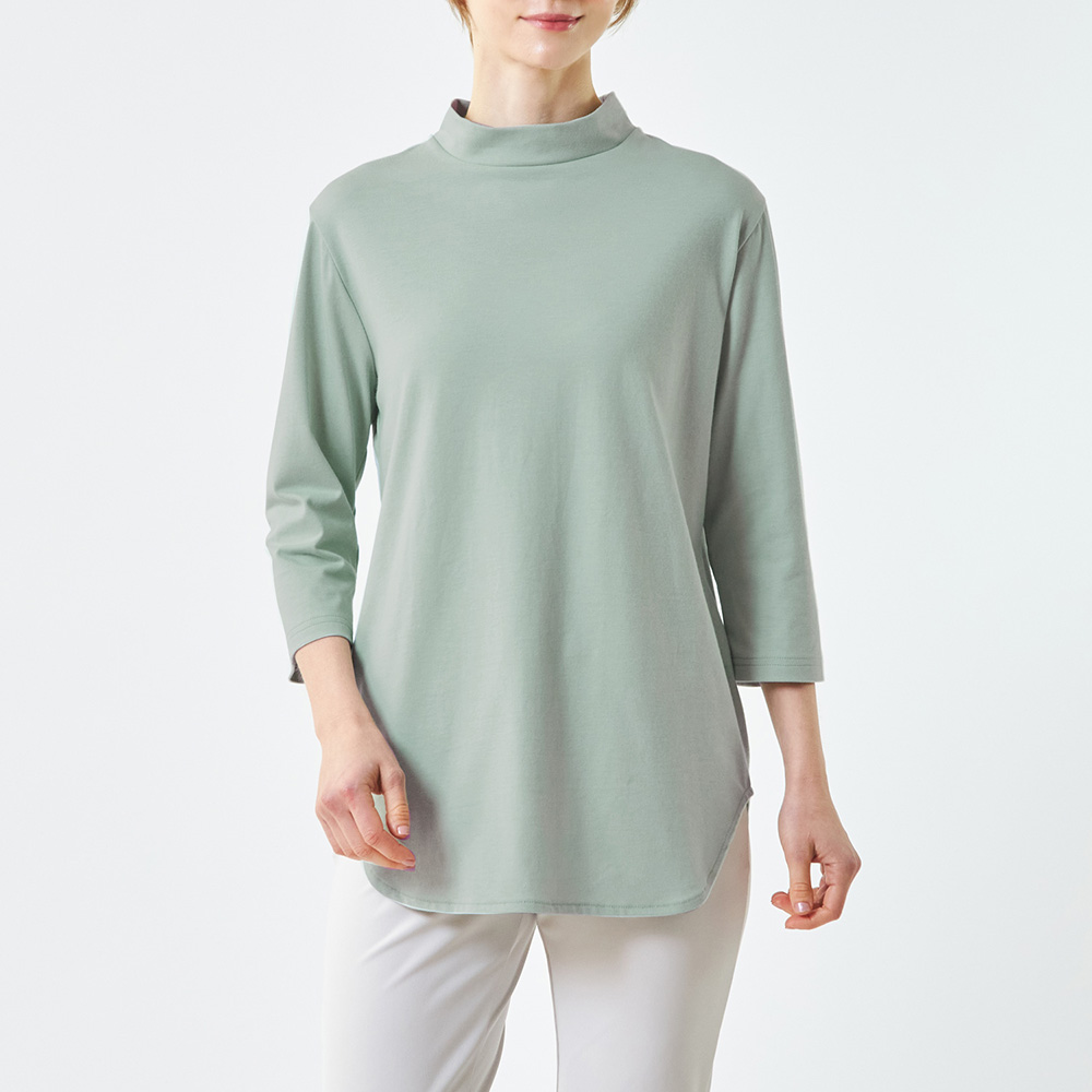 ベントクールハイネック七分袖チュニックTシャツ/2色セット