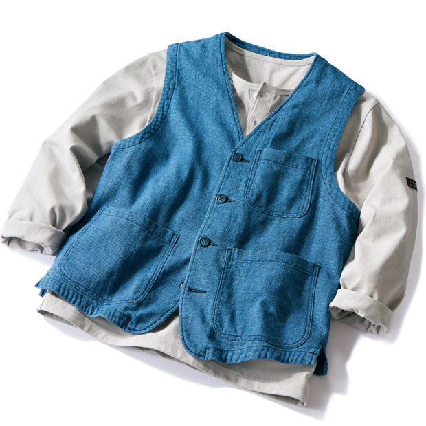 ブリーチドインディゴメッシュ･ベスト