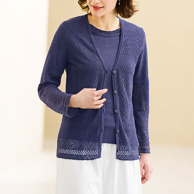 麻の透かし編みアンサンブル