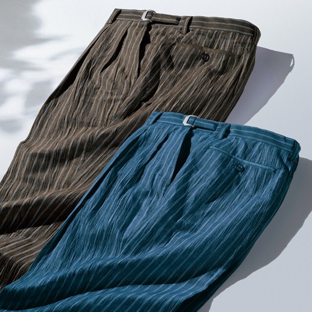 新･大人の真定番 先染め麻混ワッシャースラックス