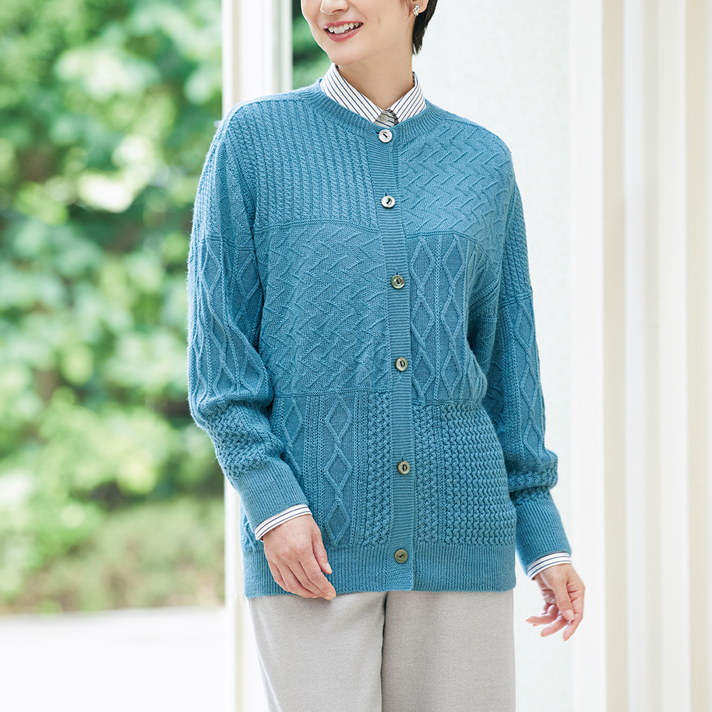 天然藍染･アラン模様のカーディガン