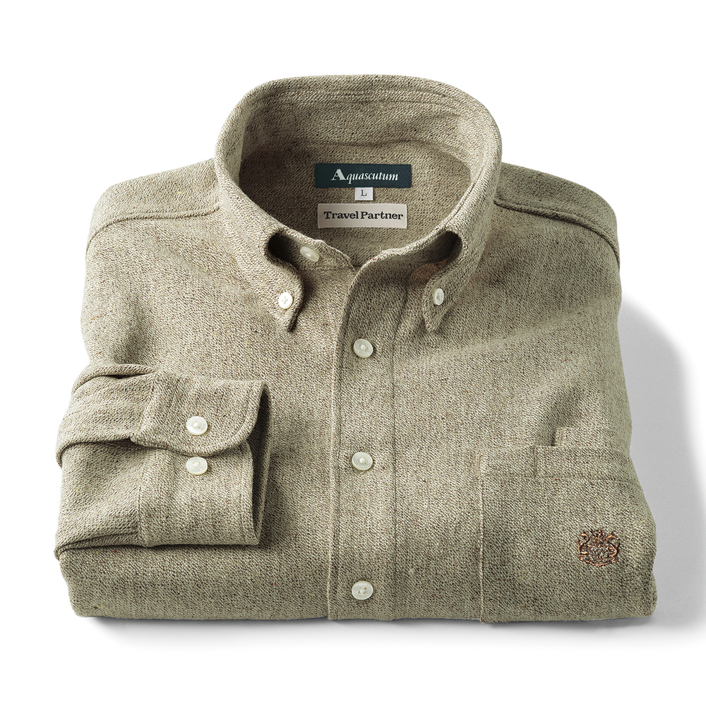 洗えるウール混ネップツイードB.D.シャツ