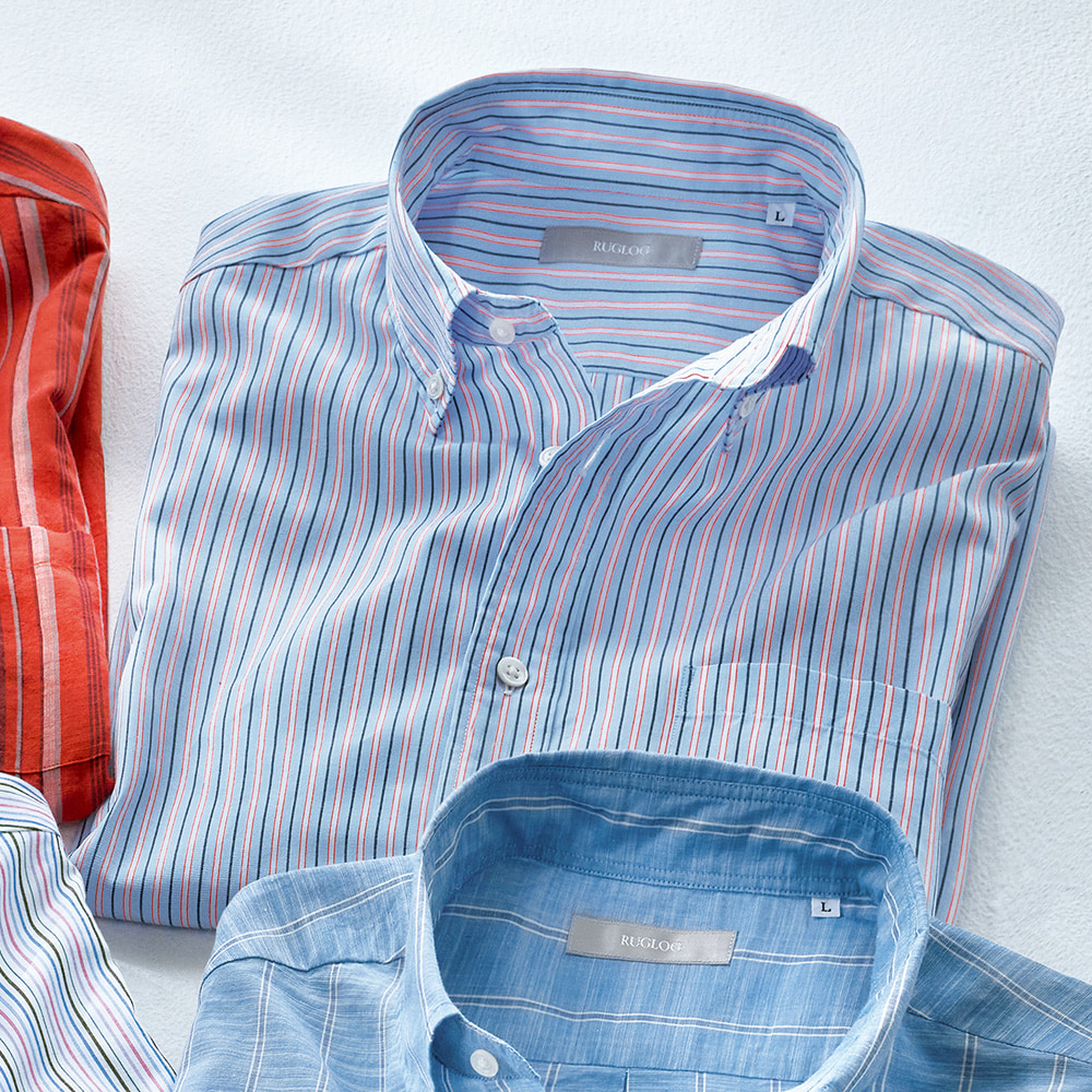 80番手カラーストライプ半袖シャツ