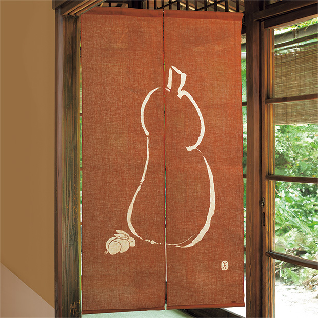 抜染のれん「瓢箪に兎」