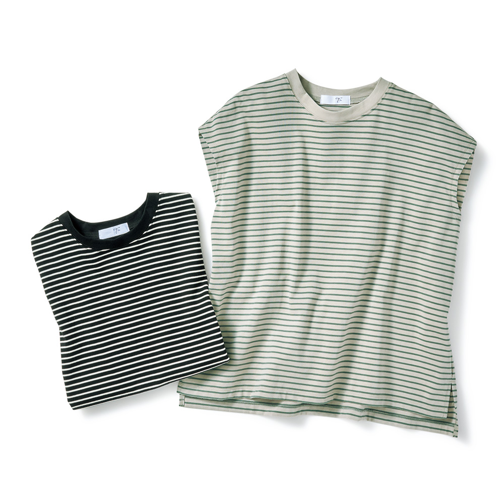 コットンボーダーフレンチスリーブTシャツ／2色セット