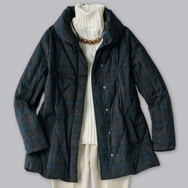 チェックプリントダウンコート