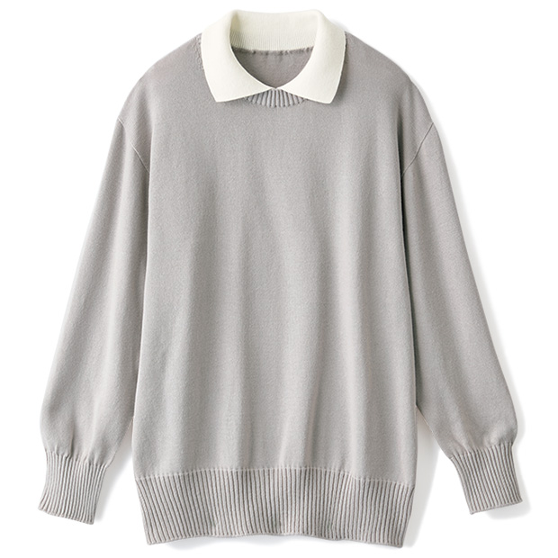襟付きニットプルオーバー