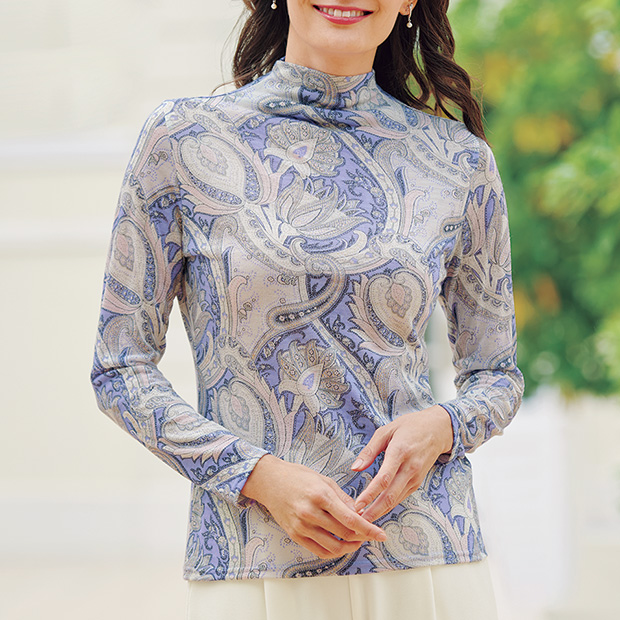 手捺染更紗プリントプルオーバー