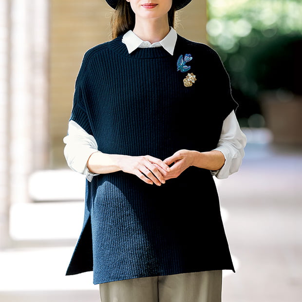 ウォッシャブルウール･ロングニットベスト