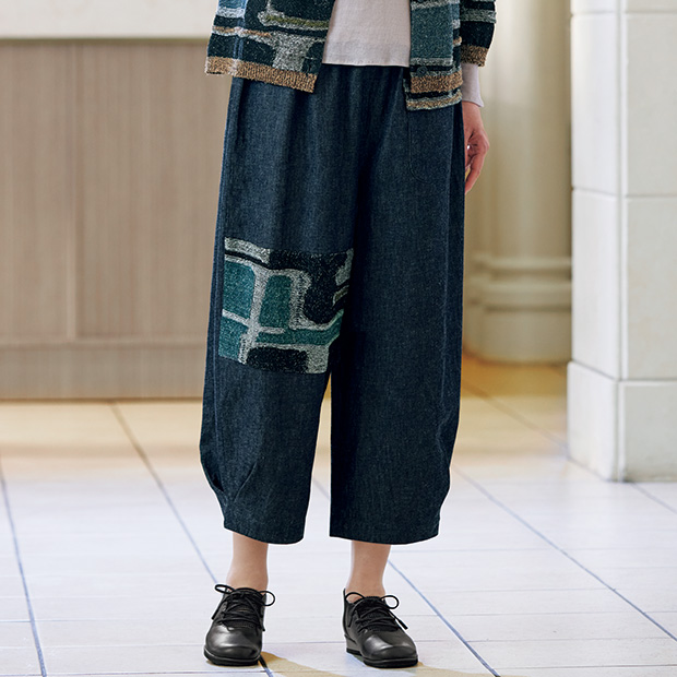 ニット使い綿麻デニムパンツ
