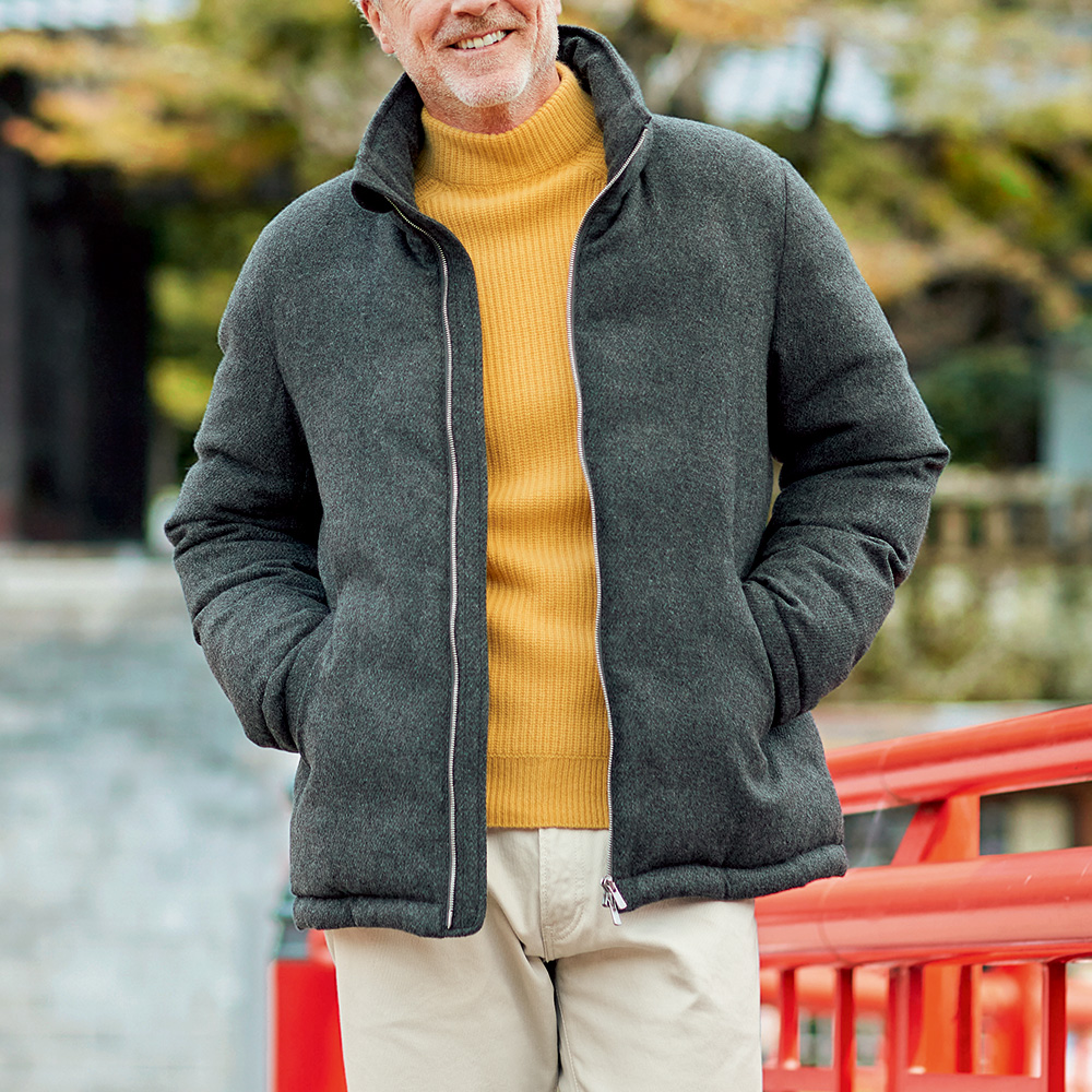 軽良カシミヤツイード･撥水ダウンブルゾン
