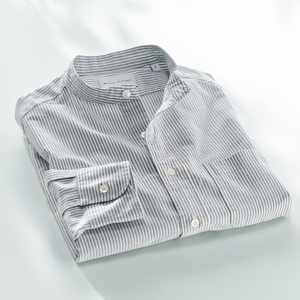 スーピマオックス･バンドカラーストライプシャツ