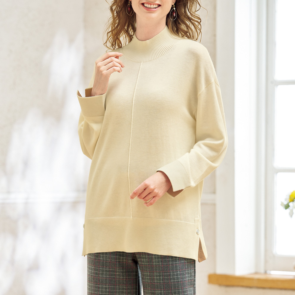 メリノウール洗えるニットチュニック