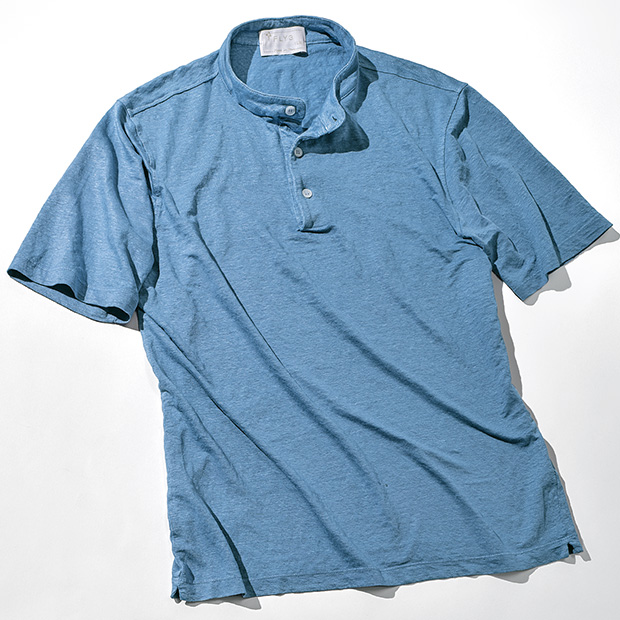 リネンストレッチヘンリーネックTシャツ