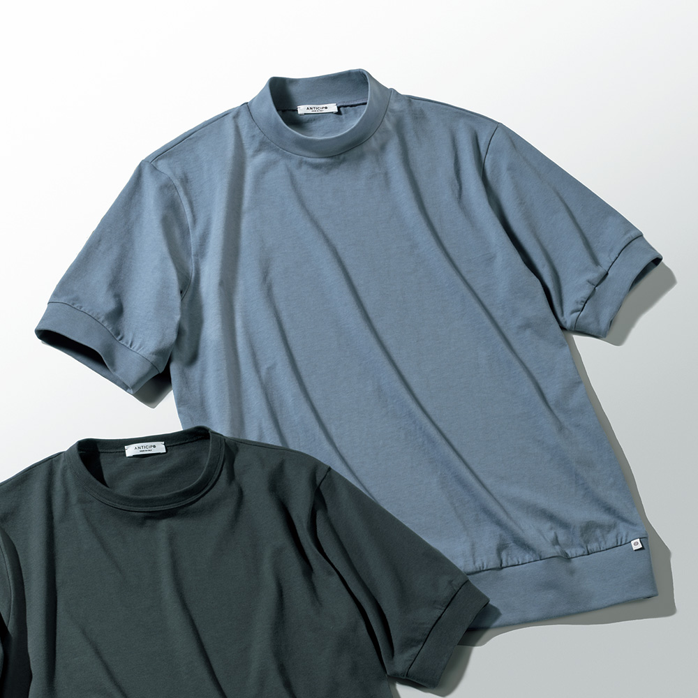 イタリア製コットンモックネックTシャツ