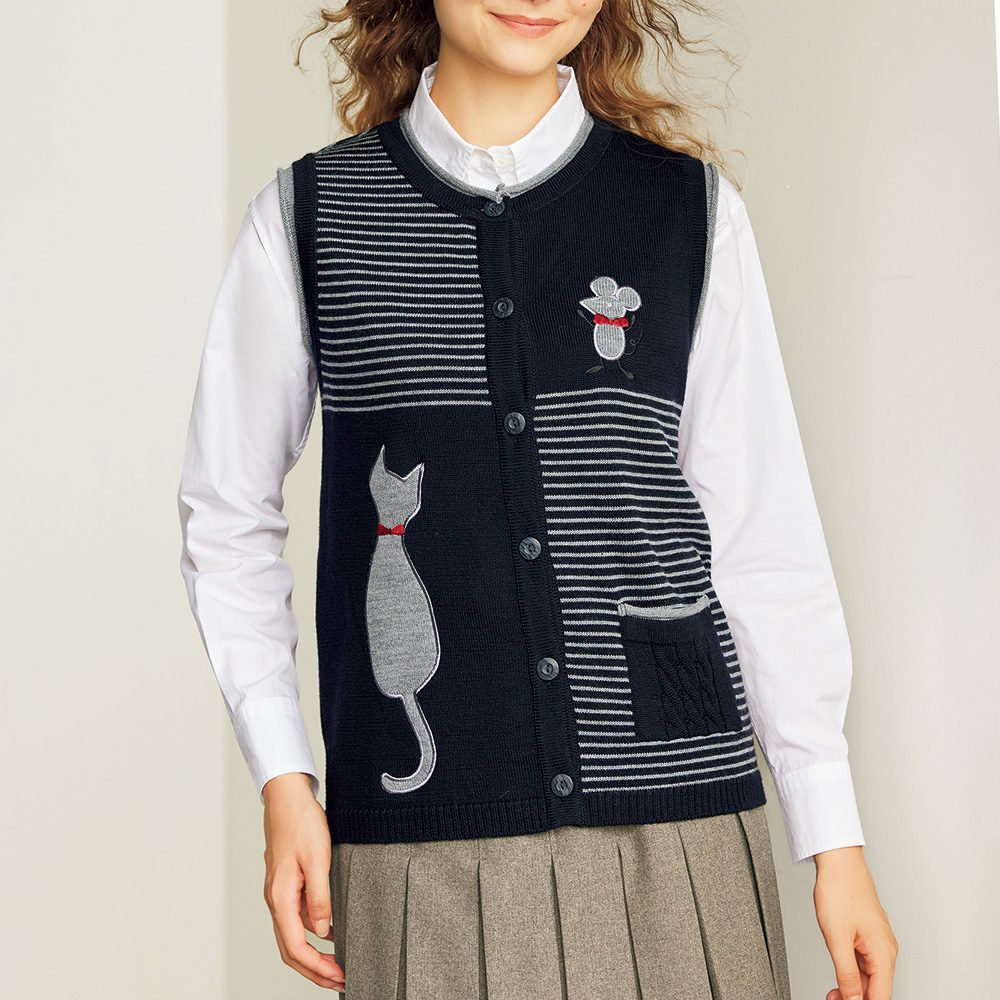 洗えるウールのパッチワークニットベスト