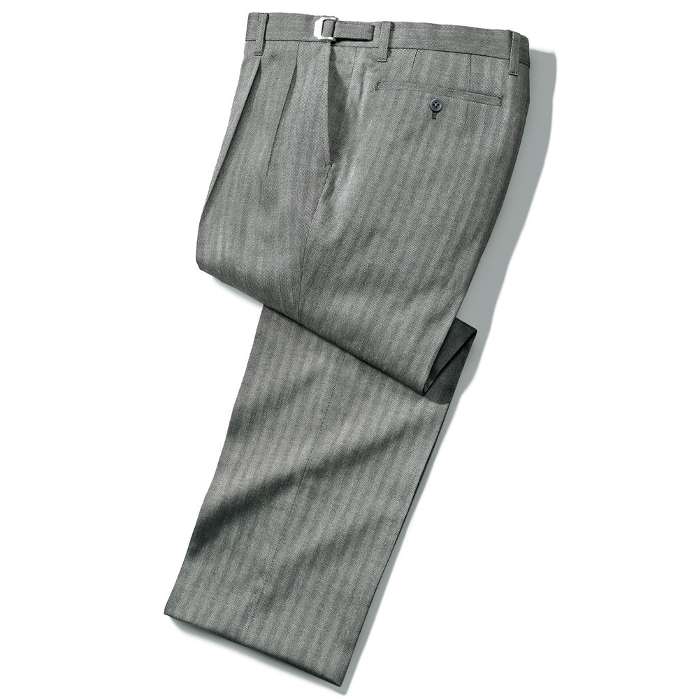 大人の真定番・コットンリネン混ヘリンボーンスラックス