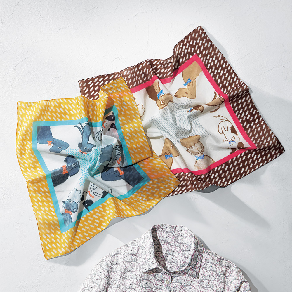 リング付きミニスカーフ/コットンシルク