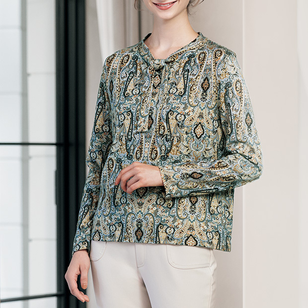 ウール･更紗プリントプルオーバー