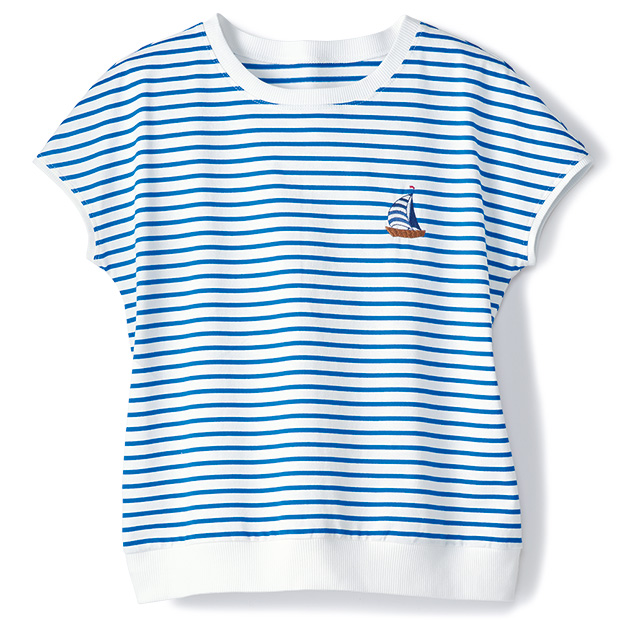 刺しゅう使いボーダープルオーバー