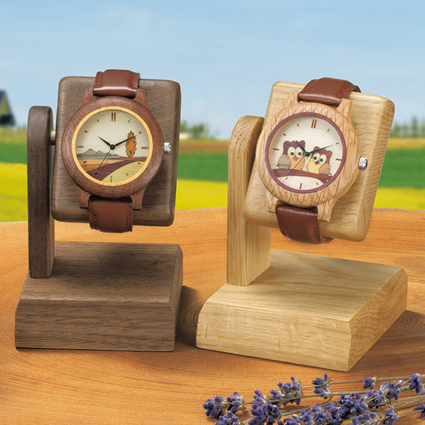 天然木の腕時計／寄木絵／ウオッチスタンド付