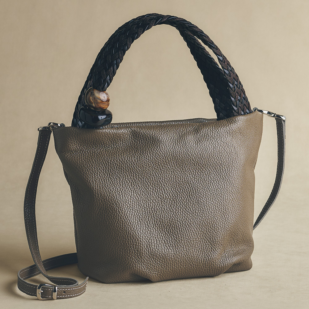 メッシュハンドルレザーバッグ