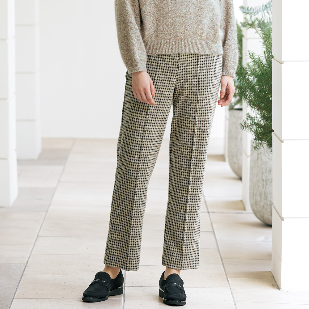 千鳥チェック柄ジャージーパンツ