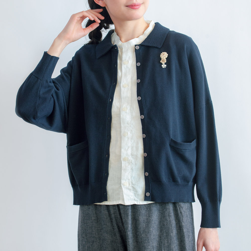 ポロ襟ニットカーディガン