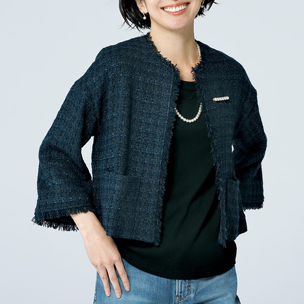 ファンシーツイード･ノーカラージャケット