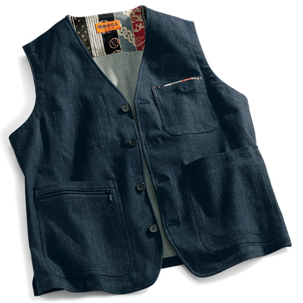 江戸黒染め･軽やかデニムベスト