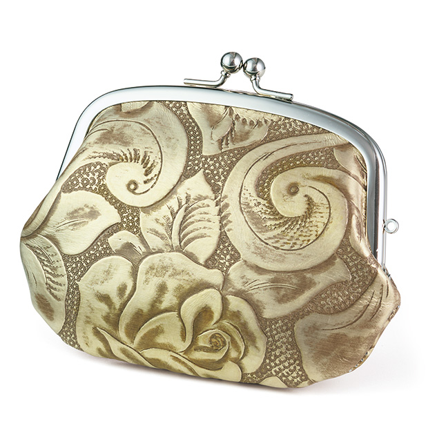 型押しレザーのダブルがま口財布