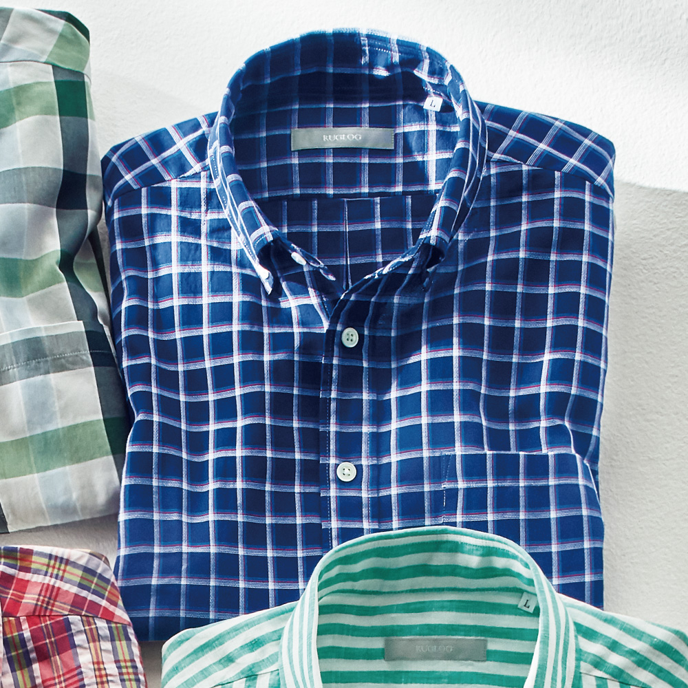 コットンボイルパナマチェック半袖シャツ