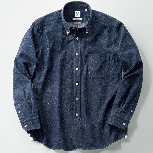 シルク混ネップデニム･本前立て長袖シャツ