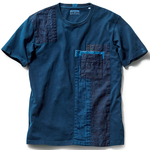 手染めインディゴ･手刺しパッチワークTシャツ