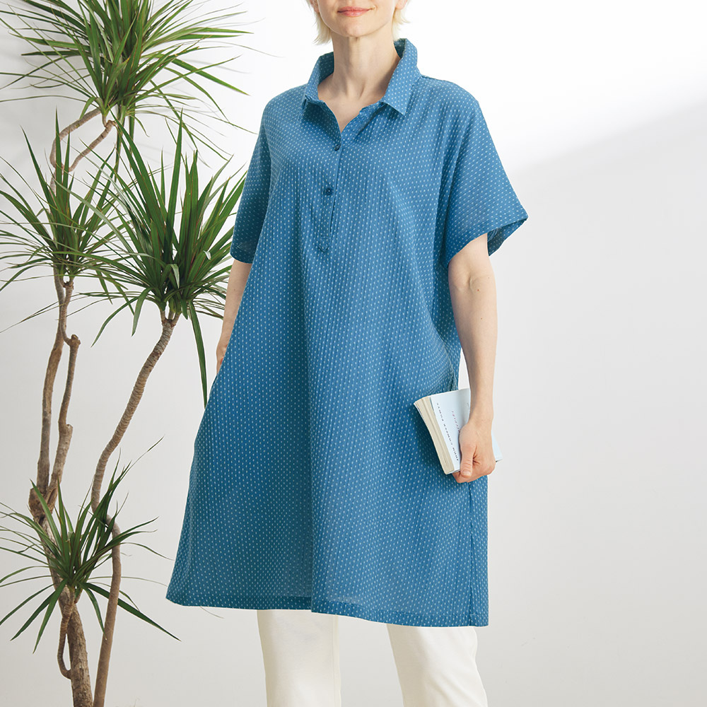 久留米織涼やかロングシャツ