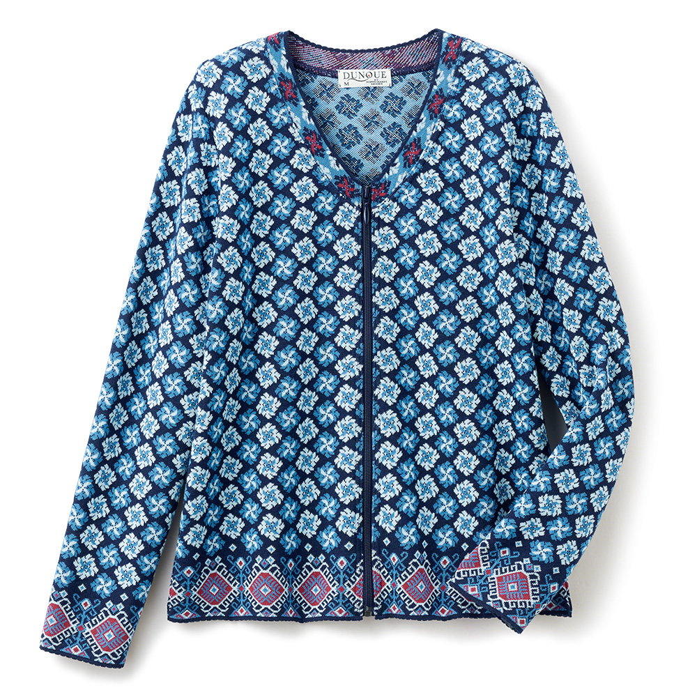 ジャカード編みジップカーディガン