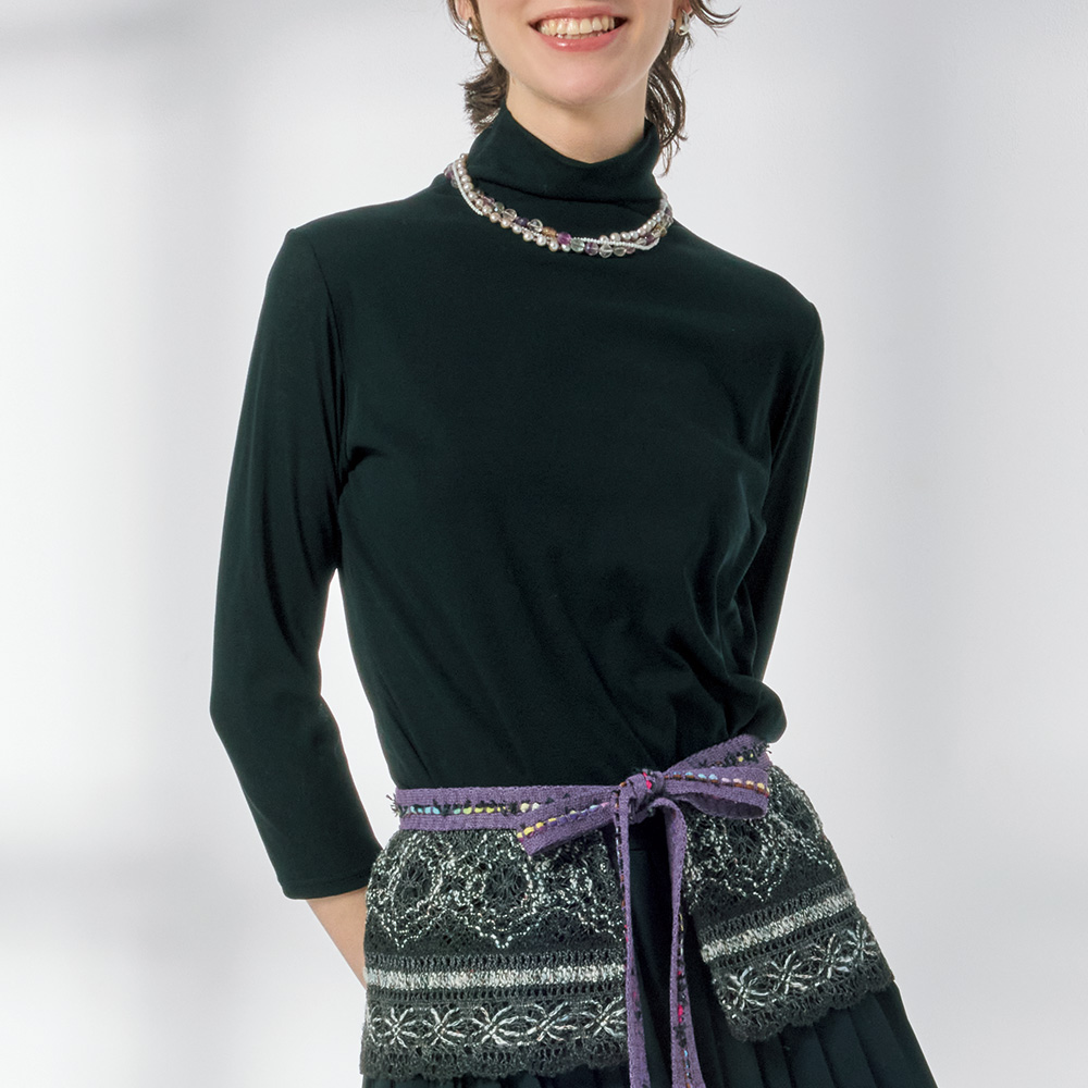 強撚コットンボトルネック八分袖プルオーバー