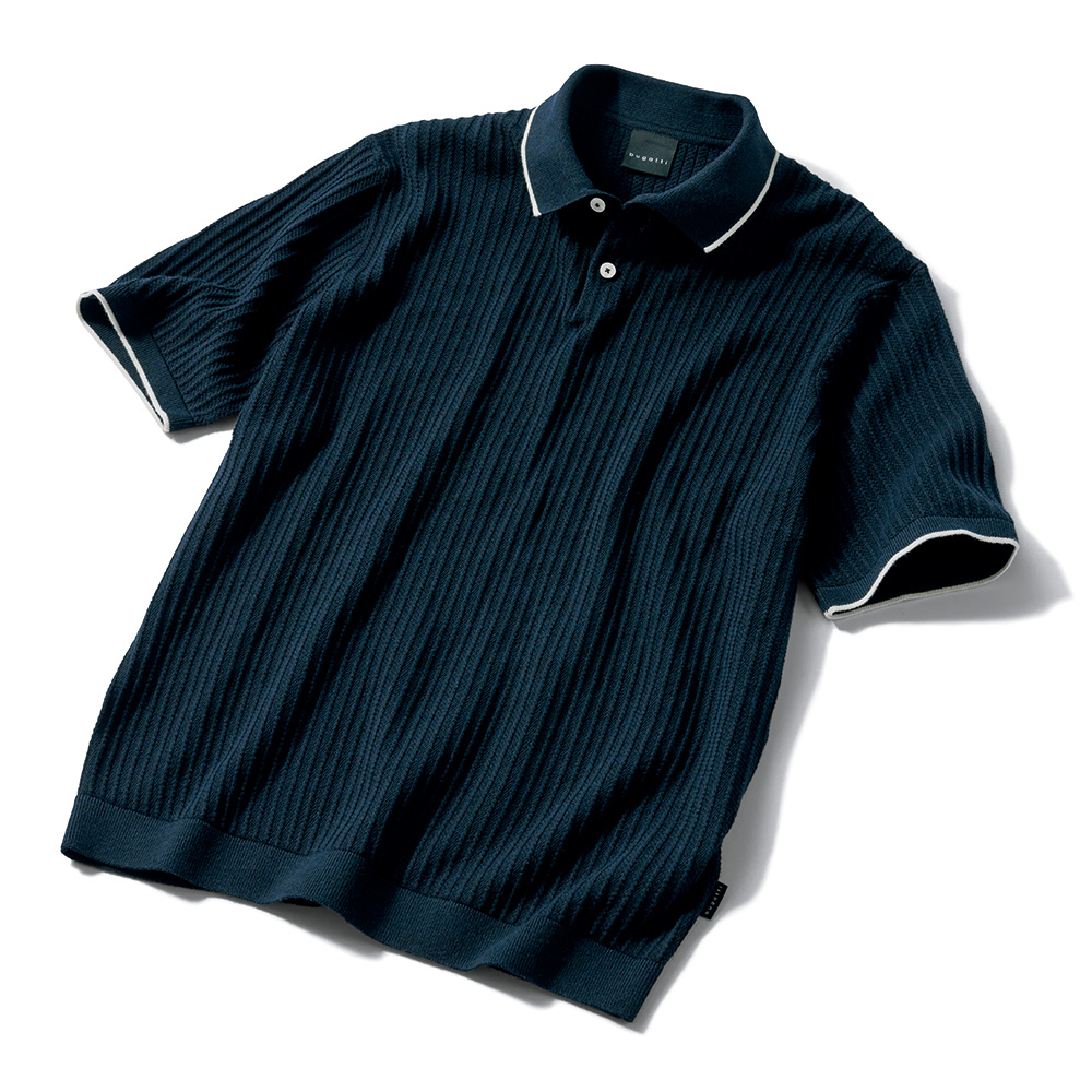 ストライプジャカードニットポロシャツ