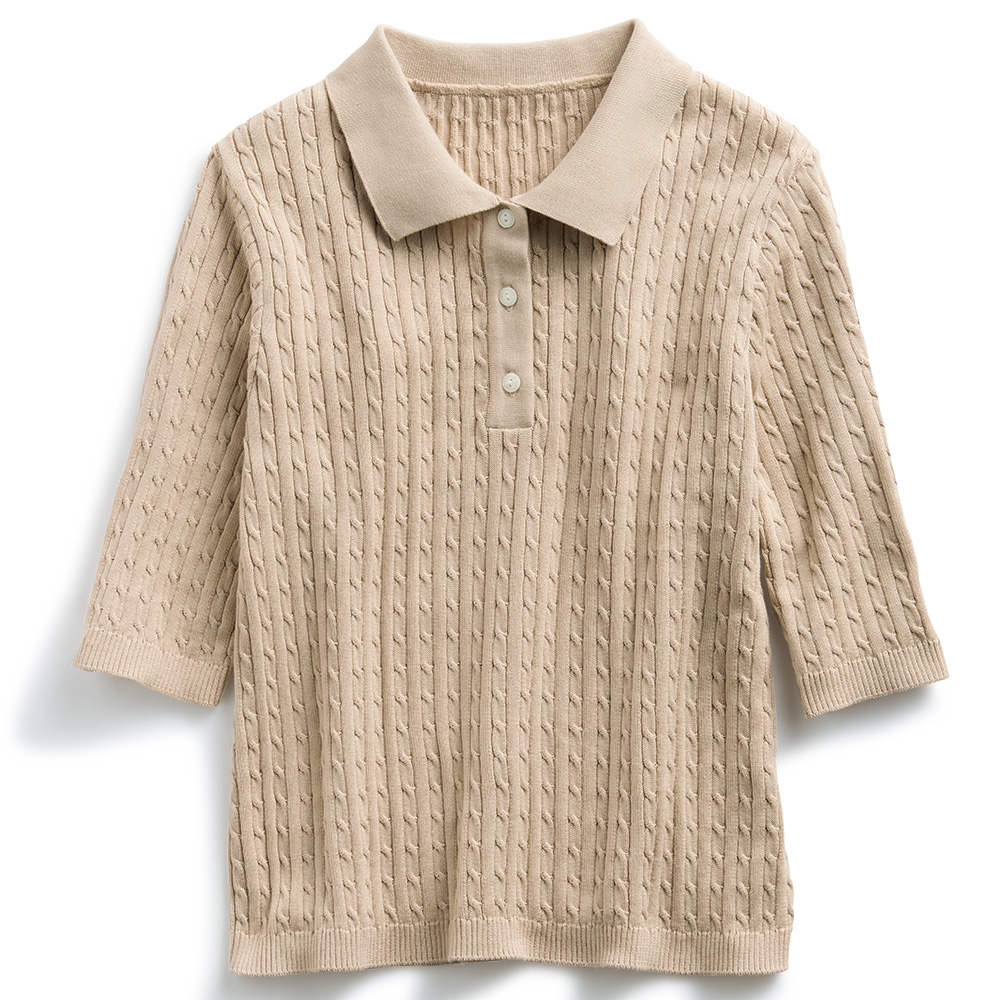 ケーブルニットポロシャツ
