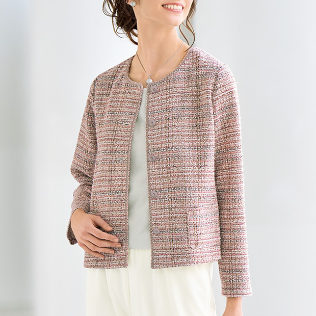 ファンシーツイード調ジャージージャケット