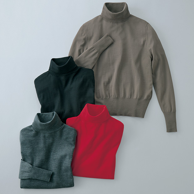 洗えるウール・タートルネックプルオーバー