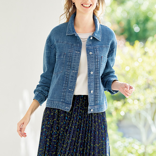 二重ガーゼのデニム調ライトジャケット