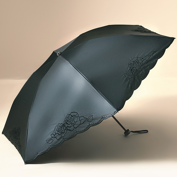 晴雨兼用折りたたみ傘／バラ刺しゅう柄