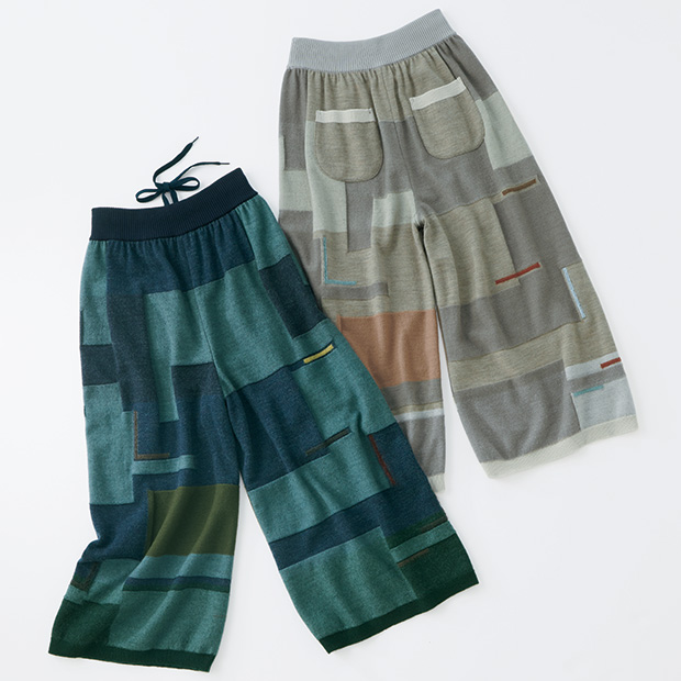 ブロック柄ニットパンツ