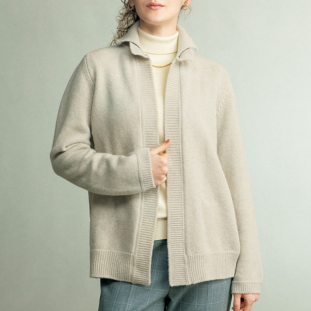 襟付きウール二ットカーディガン