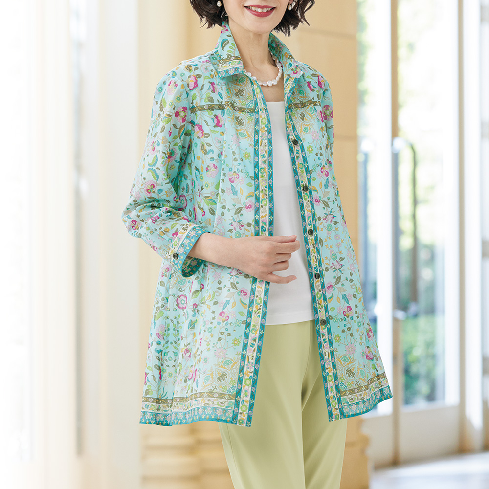 綿ローンの更紗柄ロングブラウス／カラハスティ